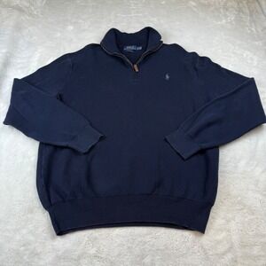Polo Ralph Lauren Pima Cotton Quarter Zip Sweater Mens XL Navy Blue